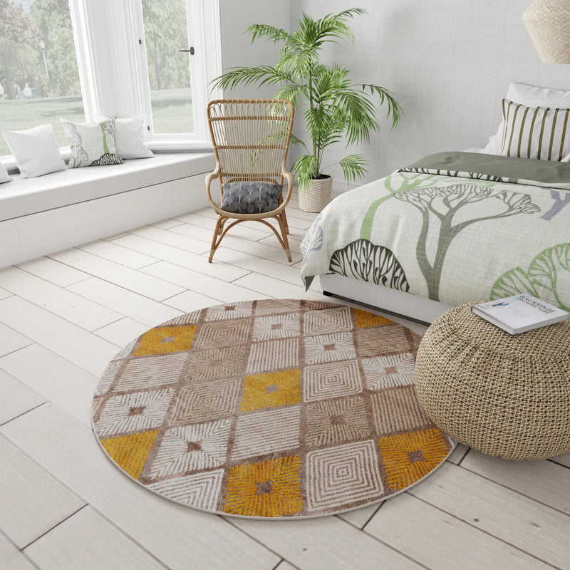 Coastal Haven Collection Area Rug - Anchorage Round Ivory and Yellow lifestyle 140
