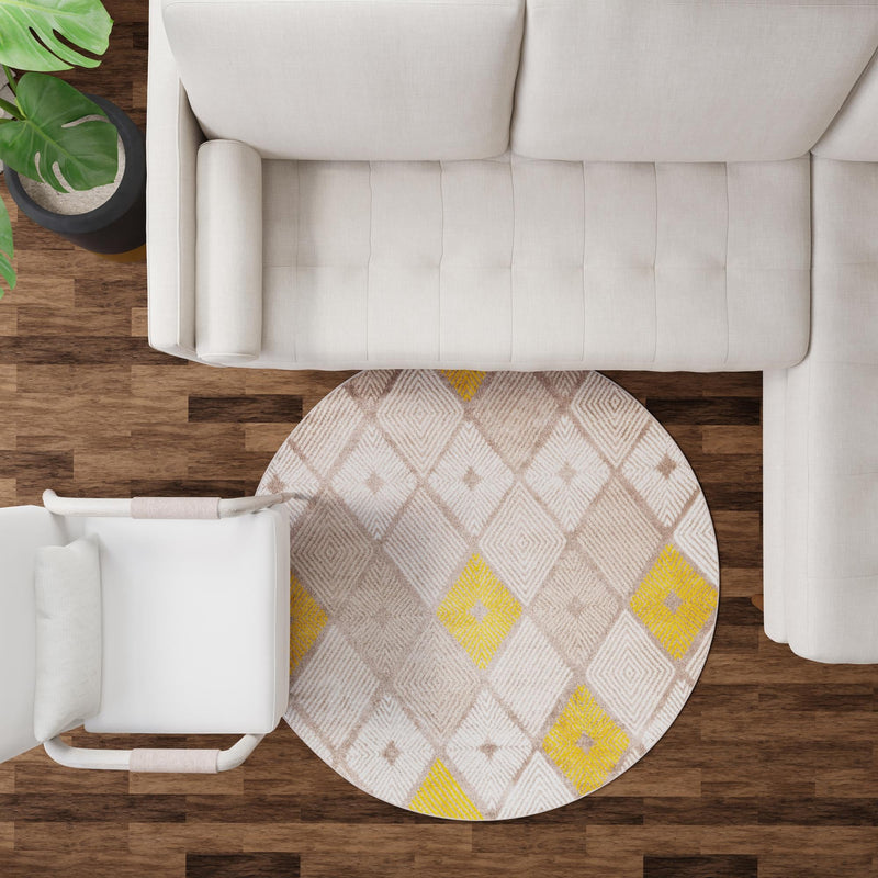 Coastal Haven Collection Area Rug - Anchorage Round Ivory and Yellow lifestyle 144