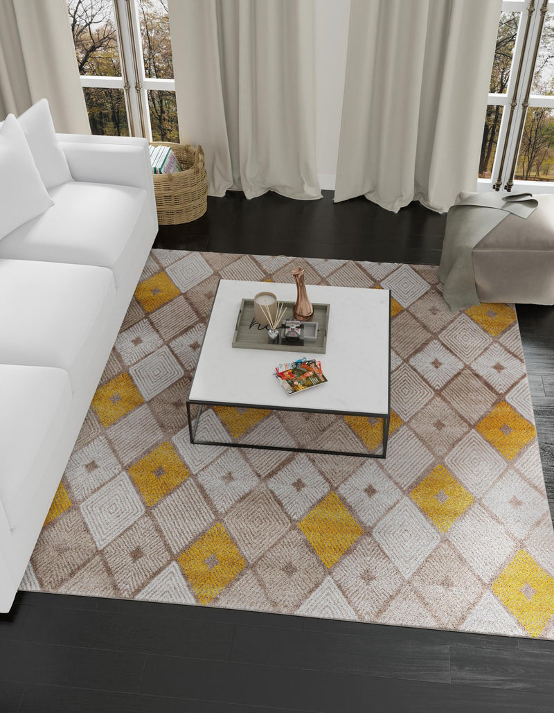 Coastal Haven Collection Area Rug - Anchorage Square Ivory and Yellow lifestyle 50