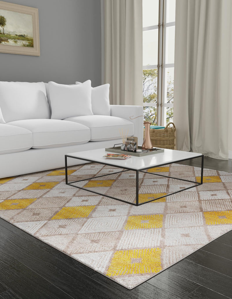 Coastal Haven Collection Area Rug - Anchorage Square Ivory and Yellow lifestyle 54
