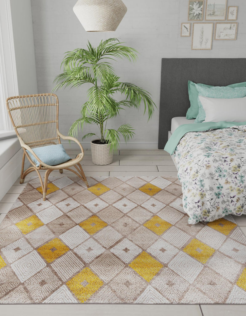 Coastal Haven Collection Area Rug - Anchorage Square Ivory and Yellow lifestyle 58