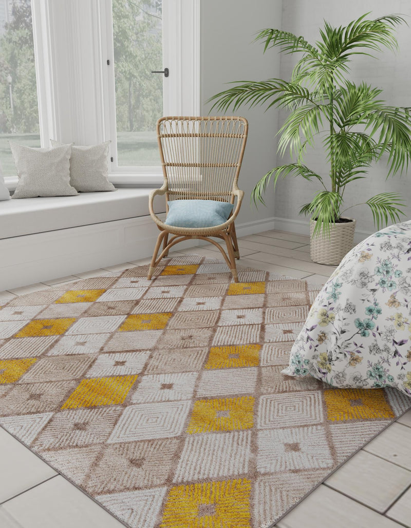 Coastal Haven Collection Area Rug - Anchorage Square Ivory and Yellow lifestyle 62