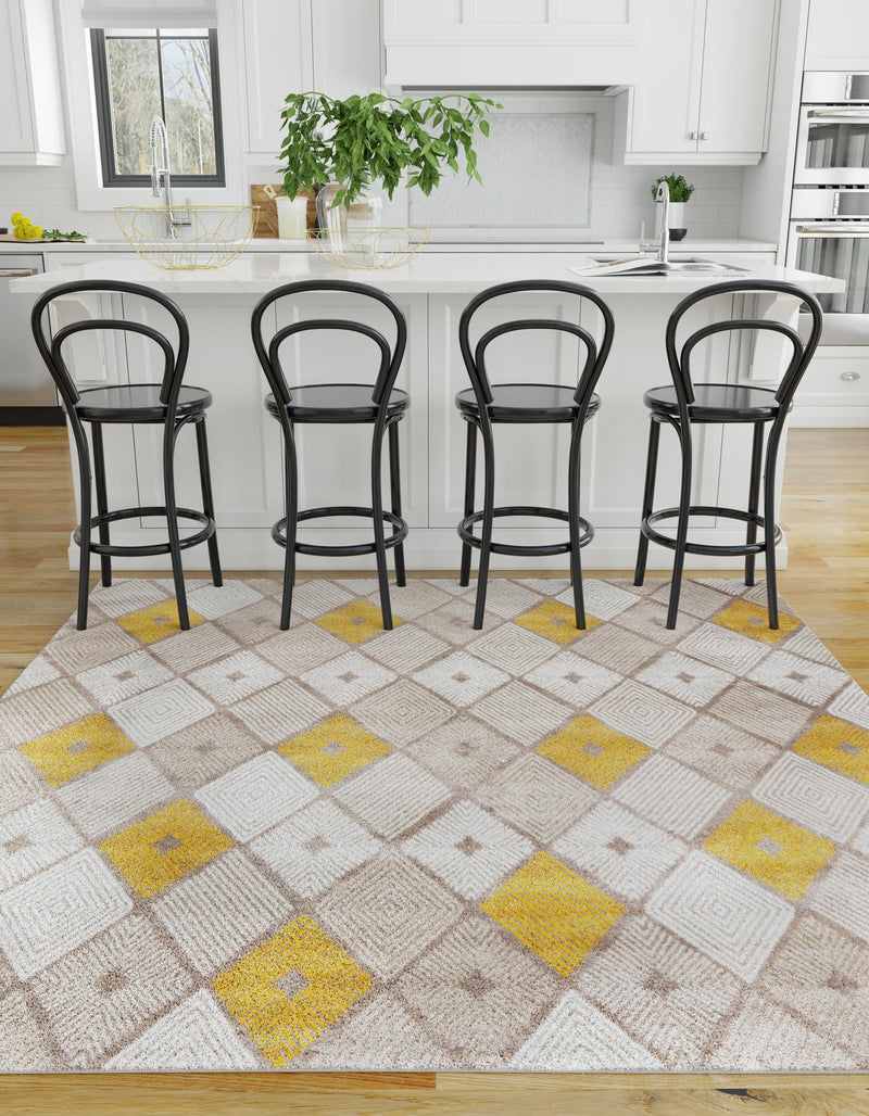 Coastal Haven Collection Area Rug - Anchorage Square Ivory and Yellow lifestyle 66