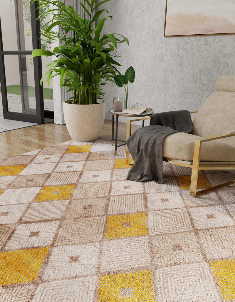 Coastal Haven Collection Area Rug - Anchorage Square Ivory and Yellow lifestyle 82