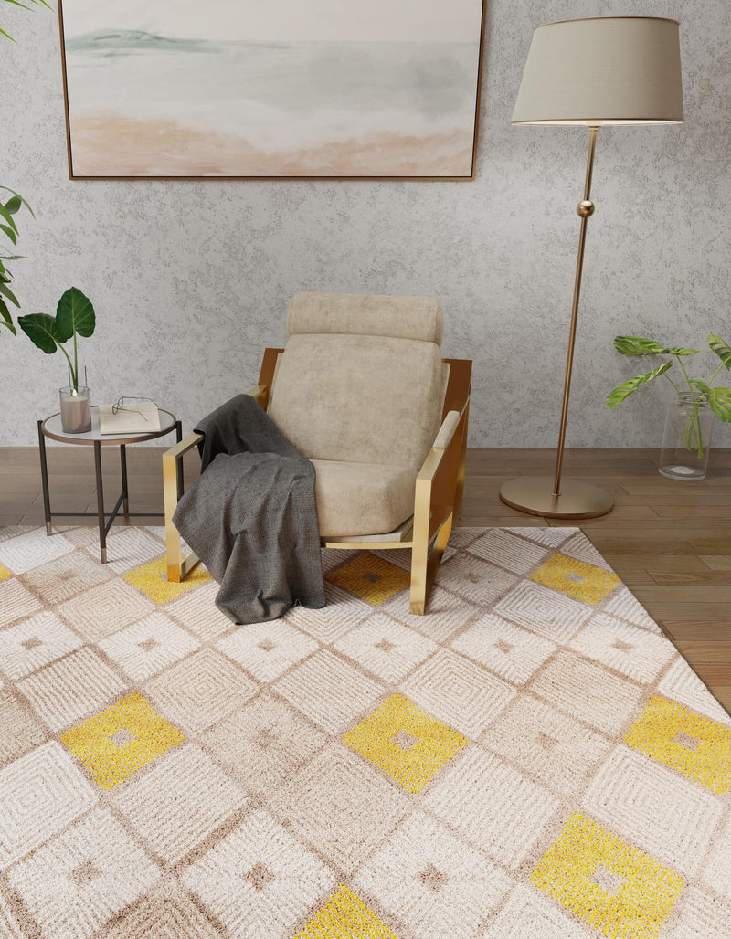 Coastal Haven Collection Area Rug - Anchorage Square Ivory and Yellow lifestyle 86