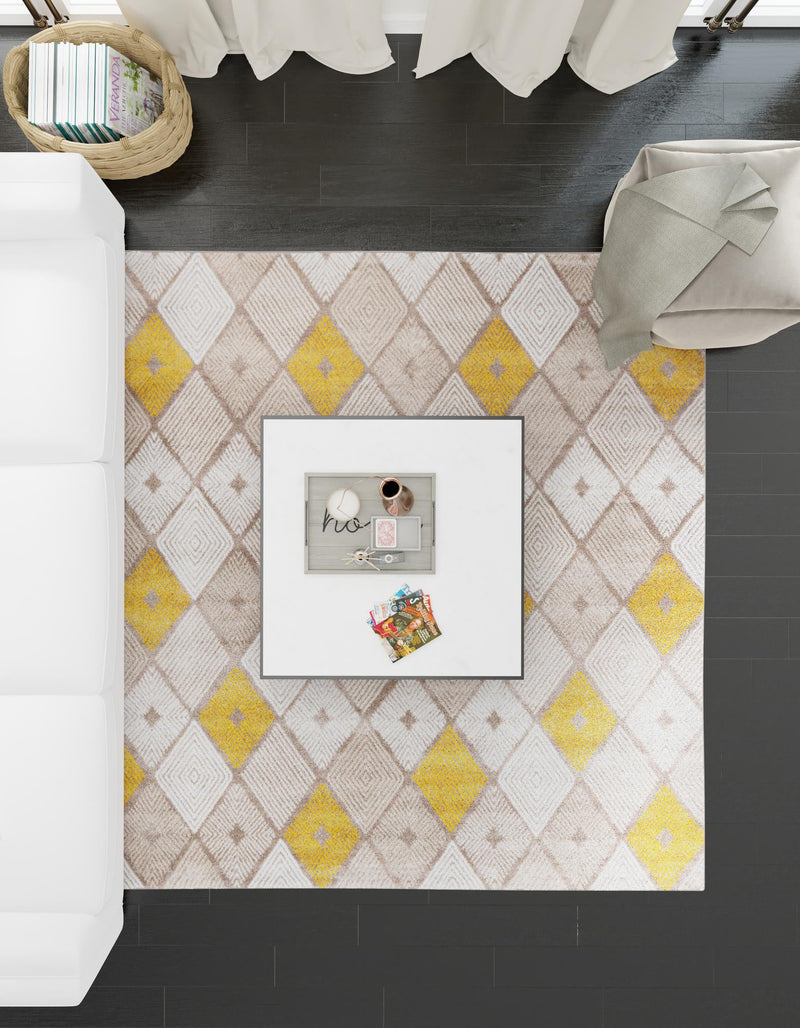 Coastal Haven Collection Area Rug - Anchorage Square Ivory and Yellow lifestyle 130