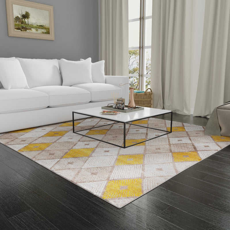 Coastal Haven Collection Area Rug - Anchorage Square Ivory and Yellow lifestyle 137