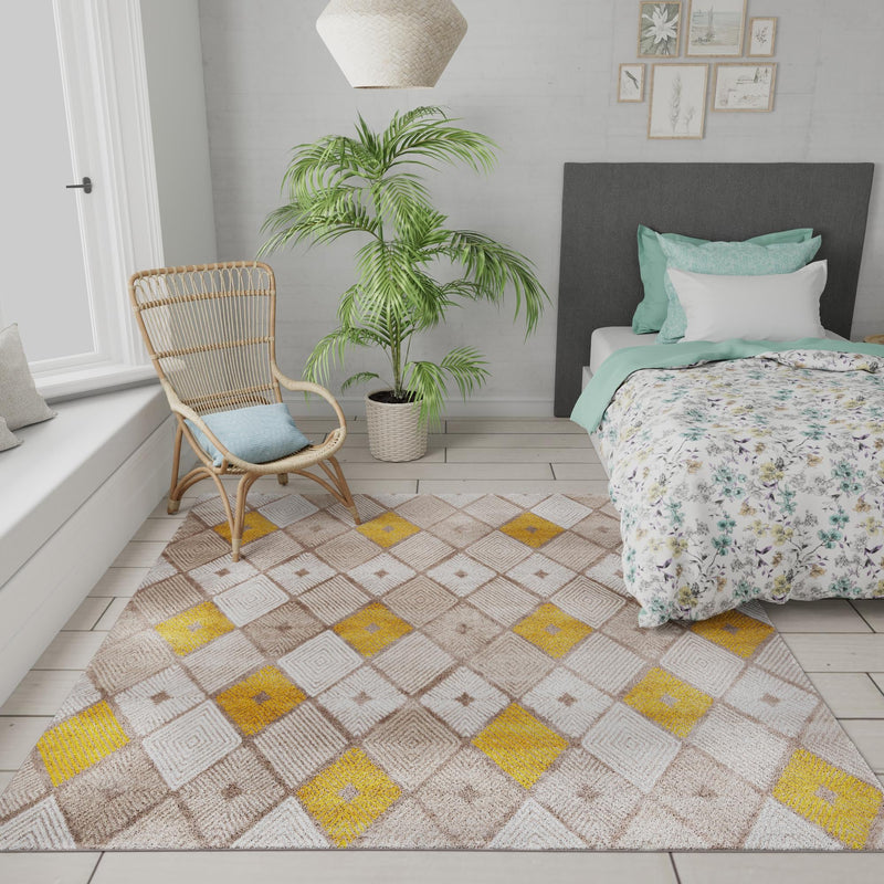 Coastal Haven Collection Area Rug - Anchorage Square Ivory and Yellow lifestyle 141