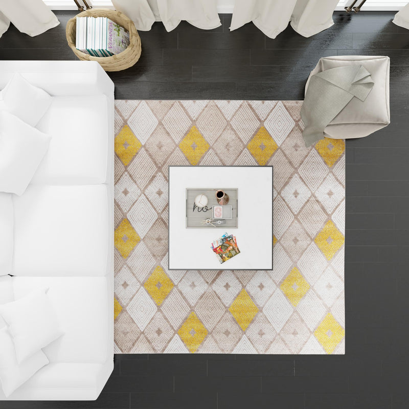 Coastal Haven Collection Area Rug - Anchorage Square Ivory and Yellow lifestyle 145