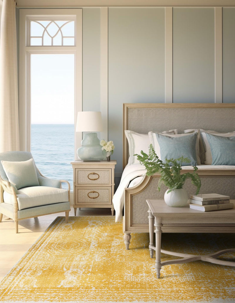 Dover Terrace Collection Area Rug - Lagoon (Yellow) Square Yellow lifestyle 3