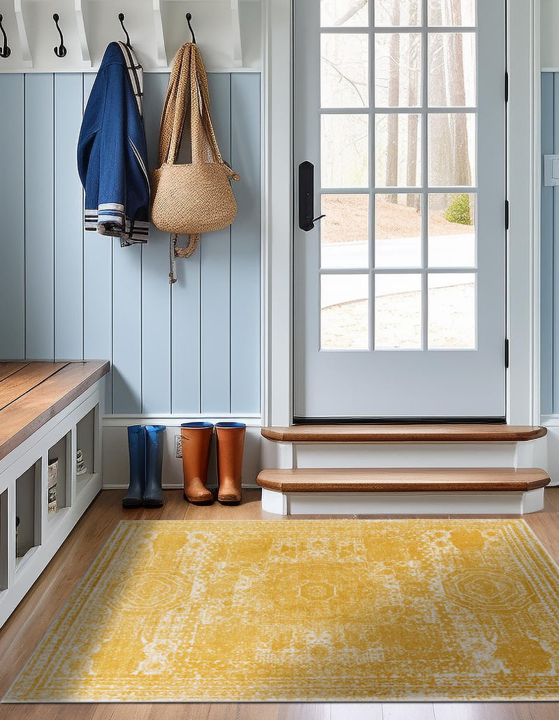 Dover Terrace Collection Area Rug - Lagoon (Yellow) Square Yellow lifestyle 9