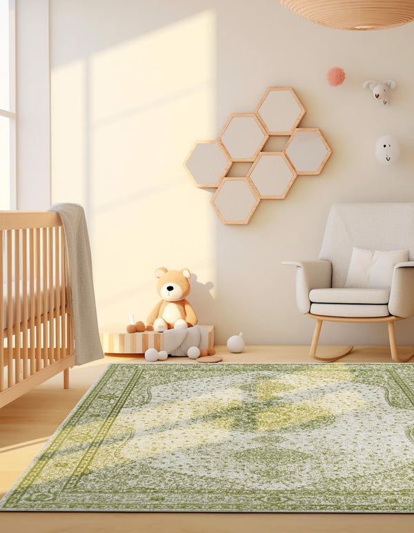 Dover Terrace Collection Area Rug - Marina (Green) Square Green lifestyle 32