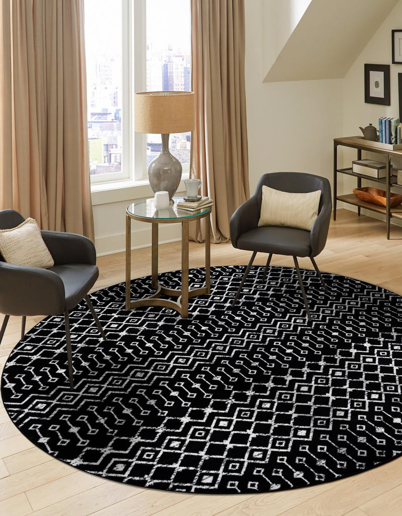 Marrakech Lattice Collection Area Rug - Medina (Black) Round Black lifestyle 0