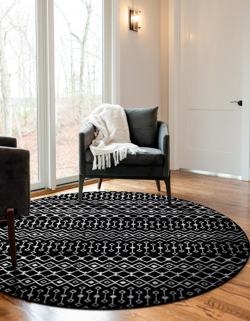 Marrakech Lattice Collection Area Rug - Medina (Black) Round Black lifestyle 2