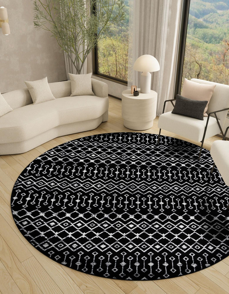 Marrakech Lattice Collection Area Rug - Medina (Black) Round Black lifestyle 3