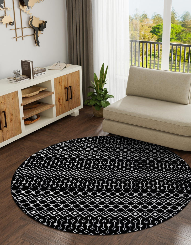 Marrakech Lattice Collection Area Rug - Medina (Black) Round Black lifestyle 4