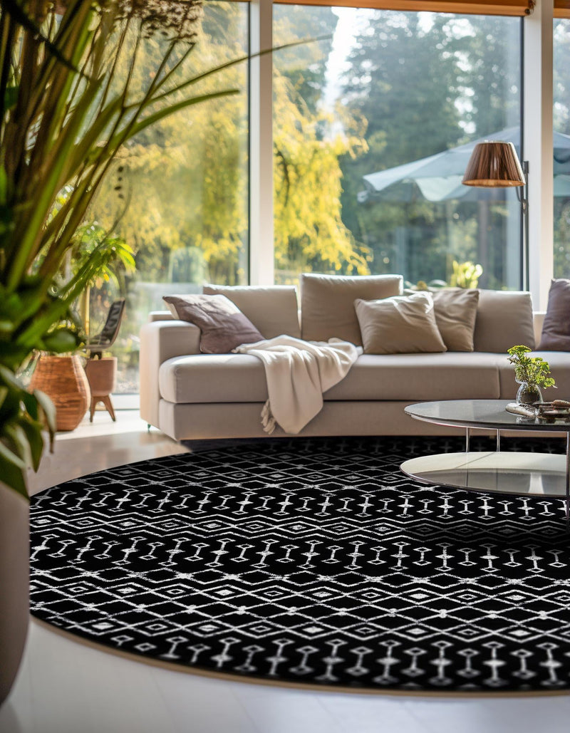 Marrakech Lattice Collection Area Rug - Medina (Black) Round Black lifestyle 5