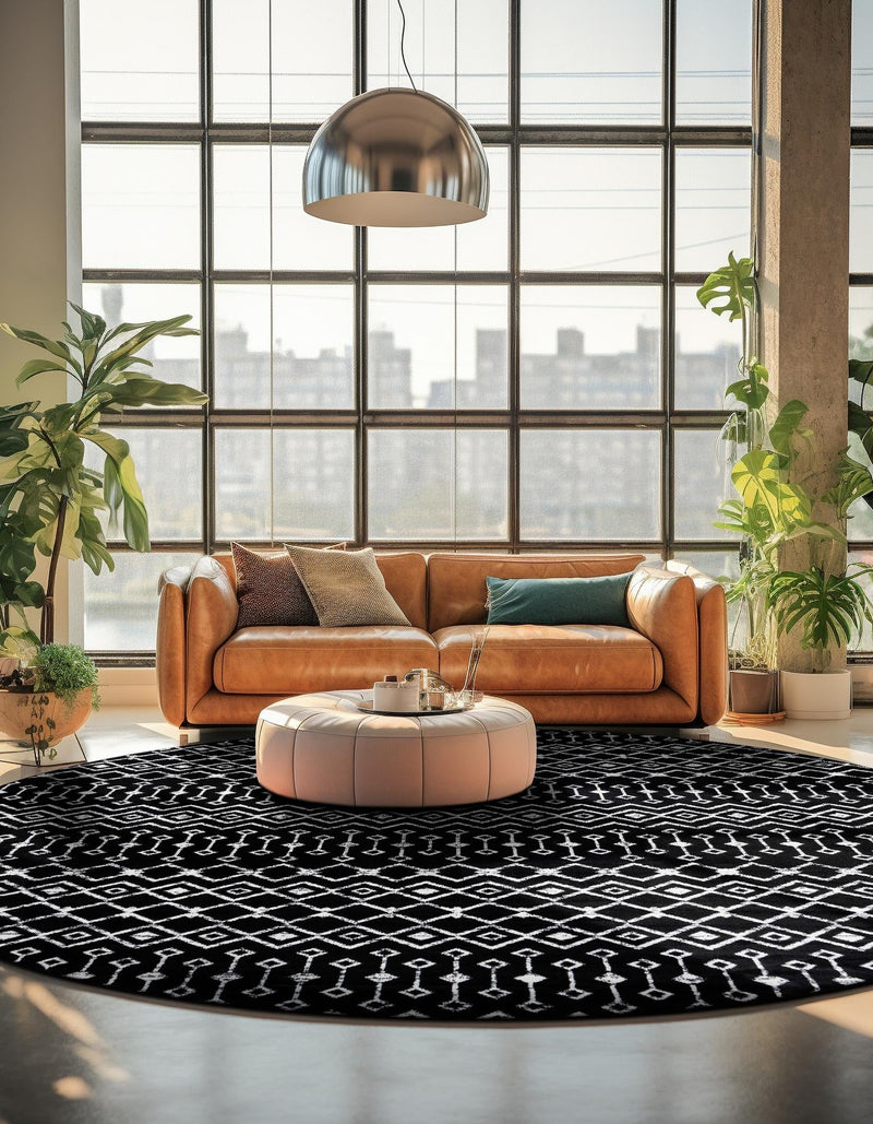 Marrakech Lattice Collection Area Rug - Medina (Black) Round Black lifestyle 6