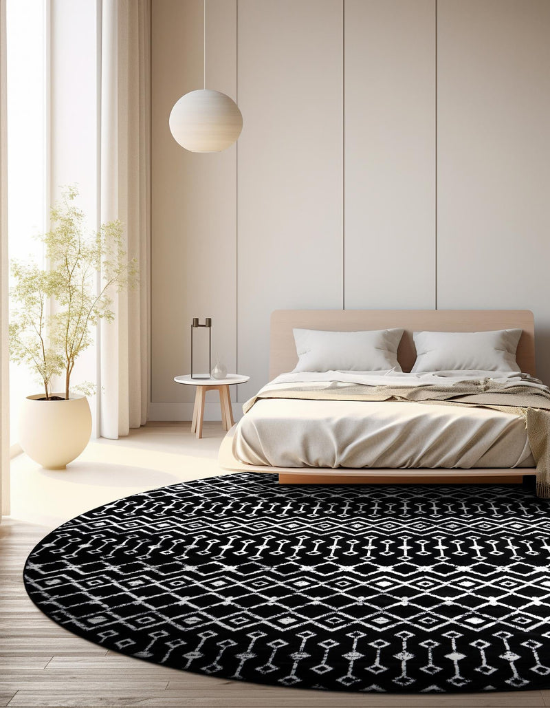 Marrakech Lattice Collection Area Rug - Medina (Black) Round Black lifestyle 7