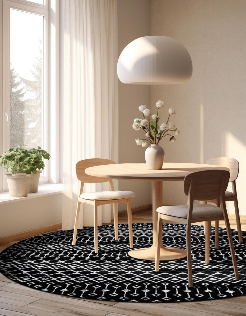 Marrakech Lattice Collection Area Rug - Medina (Black) Round Black lifestyle 8