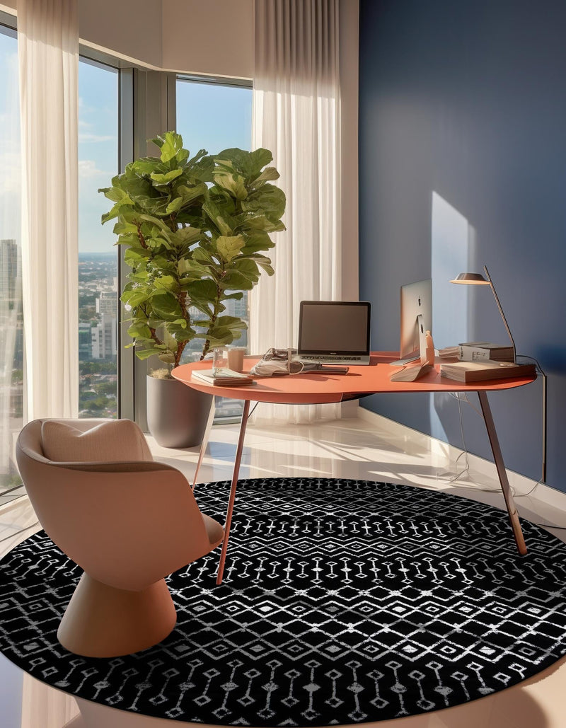 Marrakech Lattice Collection Area Rug - Medina (Black) Round Black lifestyle 10