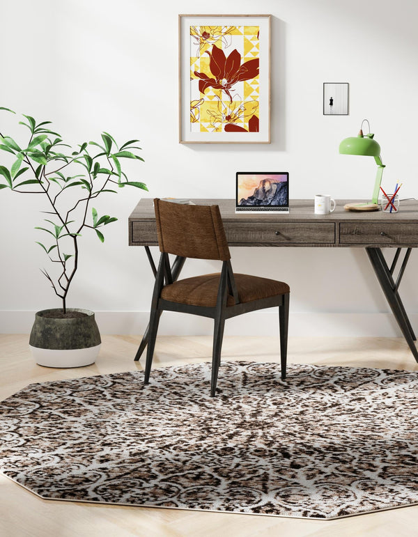 Riviera Elegance Collection Area Rug - Eze Octagon Brown lifestyle 13
