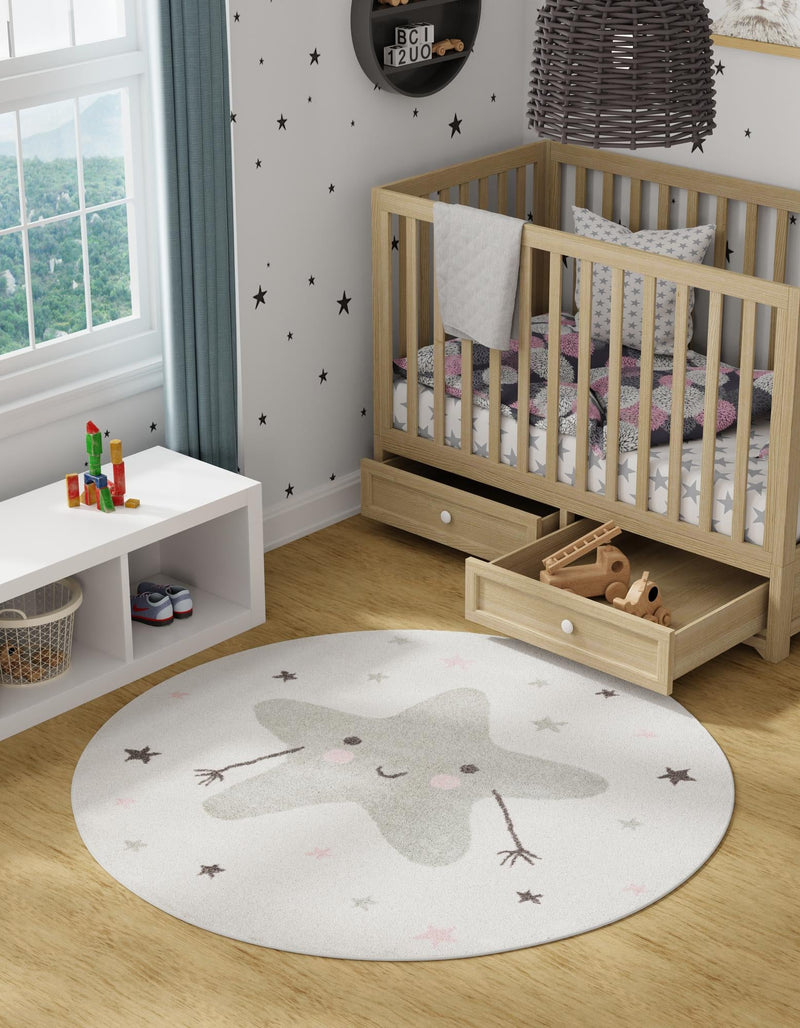 Playful Patterns Collection Area Rug - Spiral Round Ivory lifestyle 2