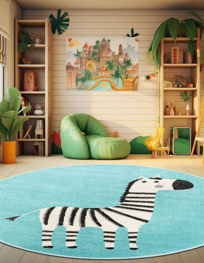 Playful Patterns Collection Area Rug - Vibrant Round Teal lifestyle 20