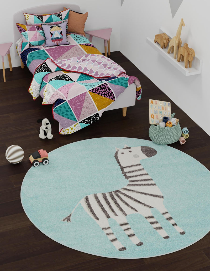 Playful Patterns Collection Area Rug - Vibrant Round Teal lifestyle 24