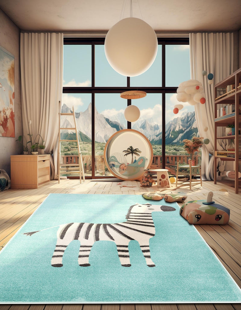Playful Patterns Collection Area Rug - Vibrant Rectangle Teal lifestyle 2