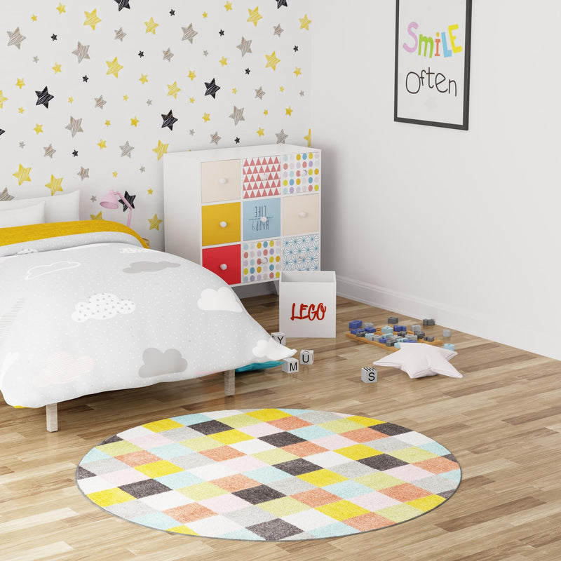 Playful Patterns Collection Area Rug - Mythic Round Multi lifestyle 48