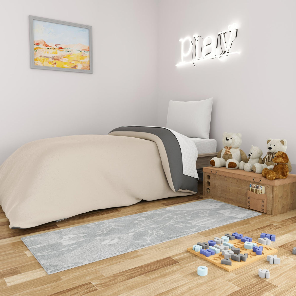 Playful Patterns Collection Area Rug - Quirky Runner Gray lifestyle 51