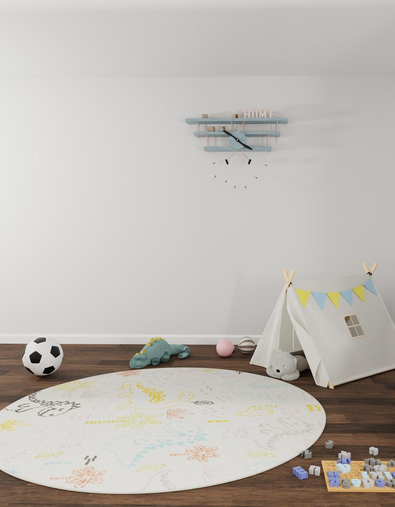 Playful Patterns Collection Area Rug - Abstracta Round Ivory lifestyle 22