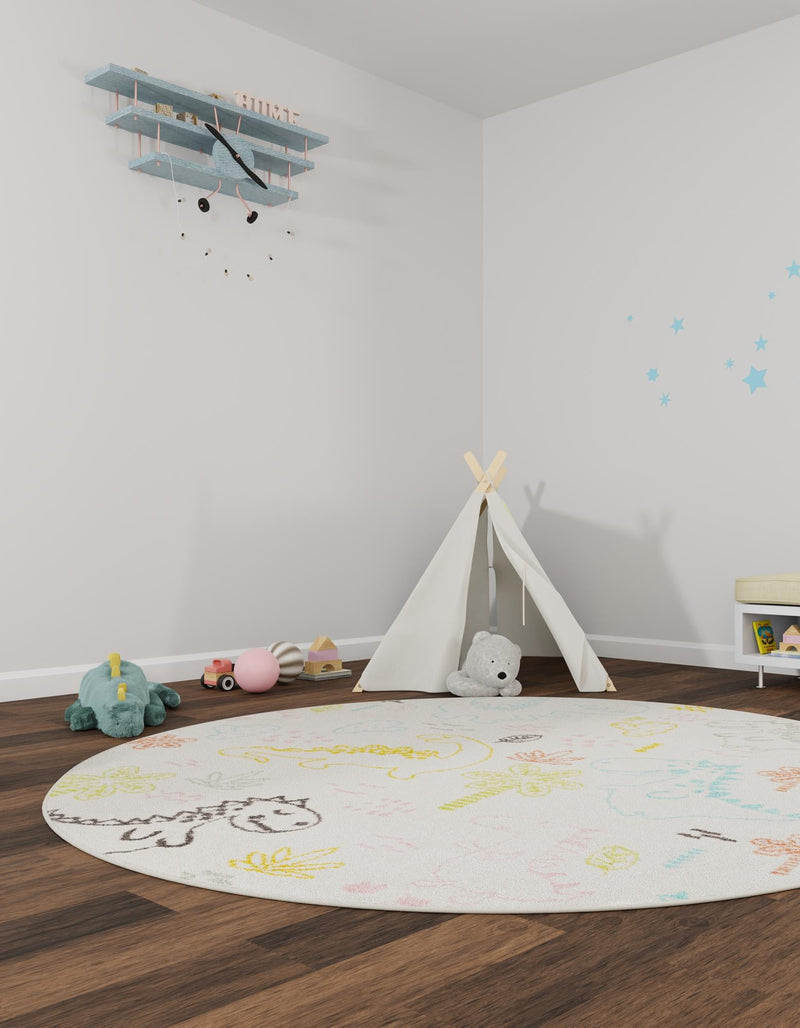 Playful Patterns Collection Area Rug - Abstracta Round Ivory lifestyle 24