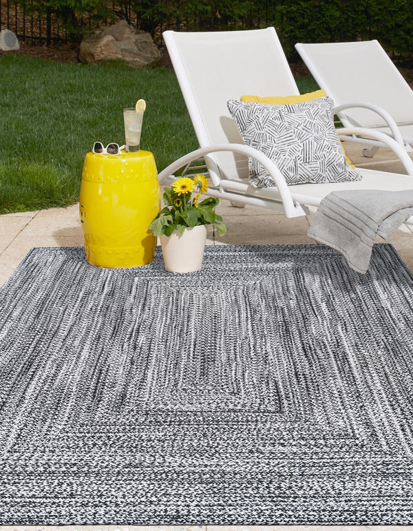 Sustainable Strands Indoor-Outdoor Oasis Collection Area Rug - Sandbar (Black and White) Rectangle Black and White lifestyle 4