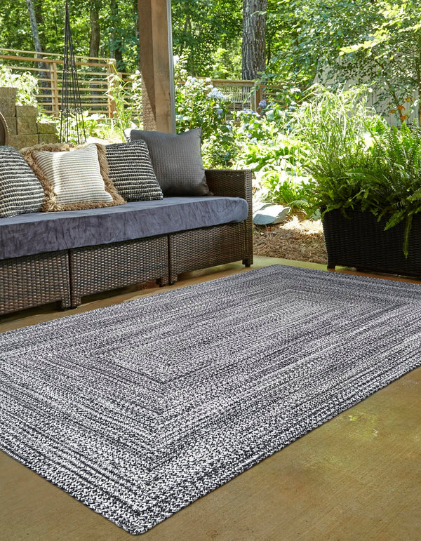 Sustainable Strands Indoor-Outdoor Oasis Collection Area Rug - Sandbar (Black and White) Rectangle Black and White lifestyle 6