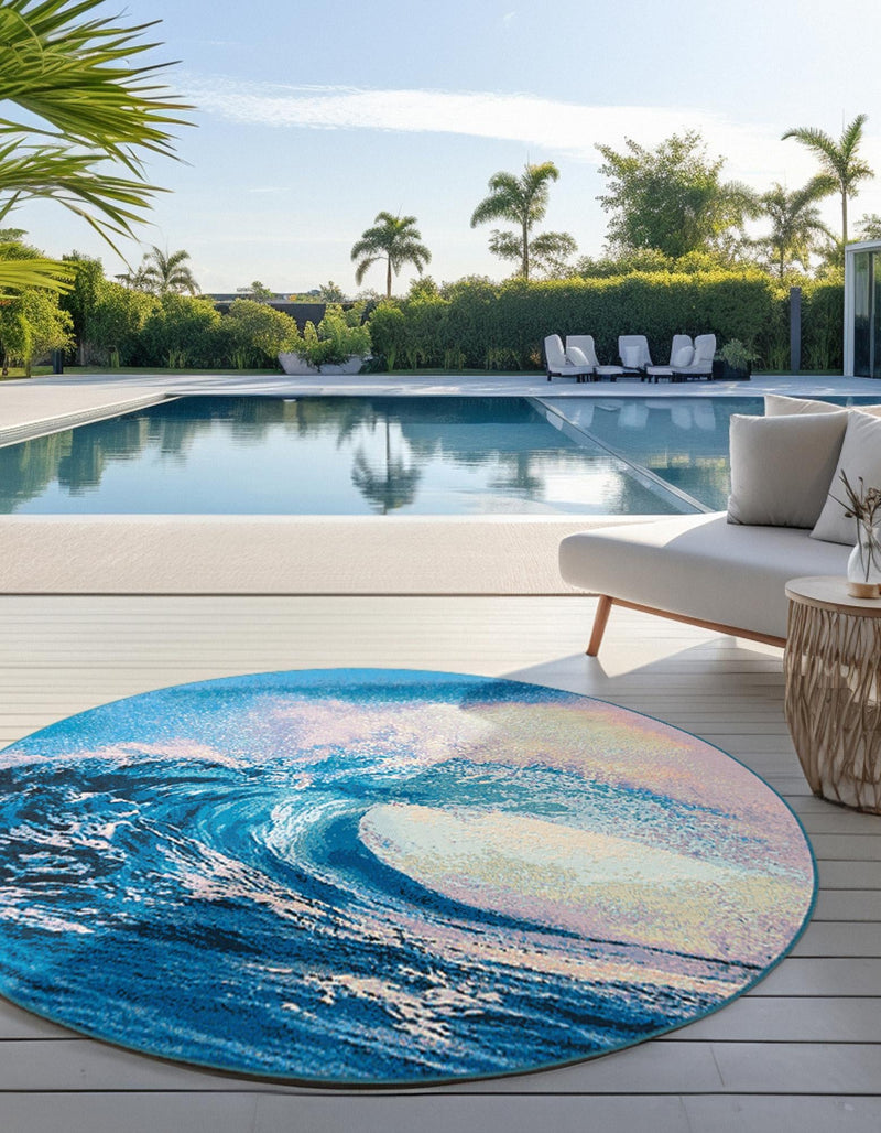 Urban Terrace Collection Area Rug - Veranda Round Blue lifestyle 8