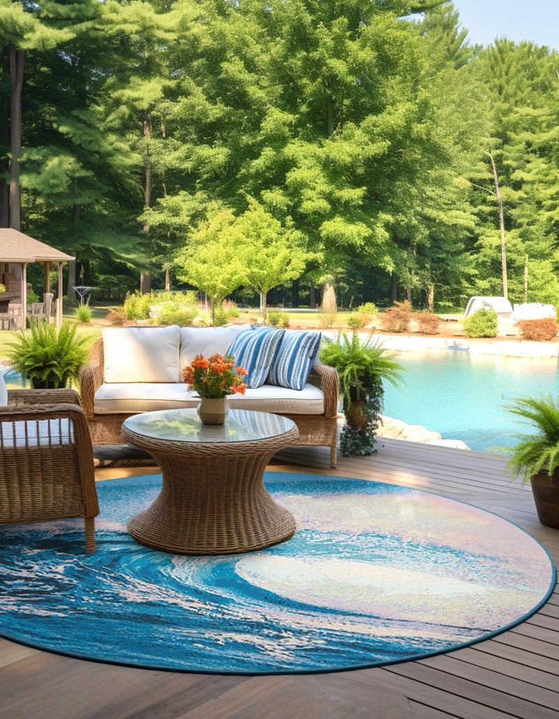 Urban Terrace Collection Area Rug - Veranda Round Blue lifestyle 11