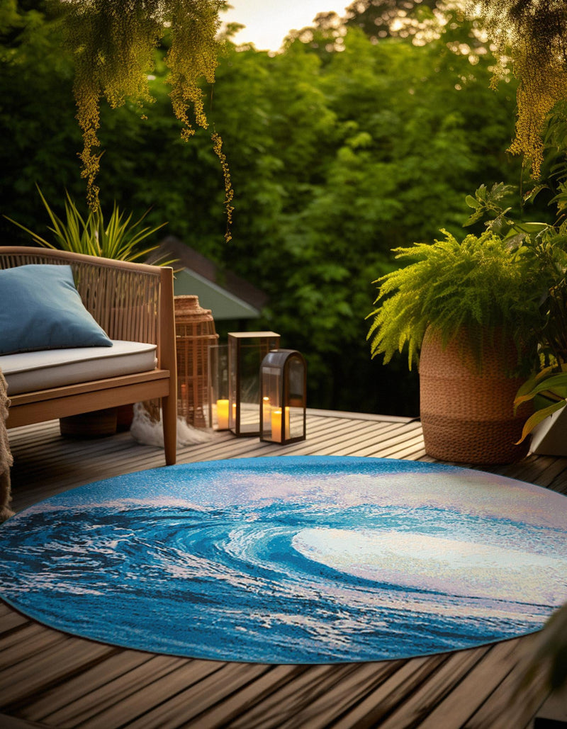 Urban Terrace Collection Area Rug - Veranda Round Blue lifestyle 14