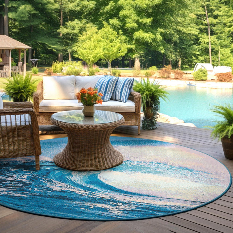 Urban Terrace Collection Area Rug - Veranda Round Blue lifestyle 32