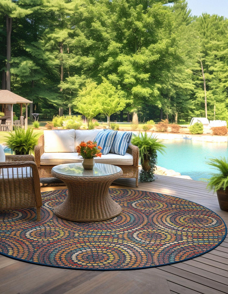 Coastal Terrace Collection Area Rug - Lagoon Round Multi lifestyle 21