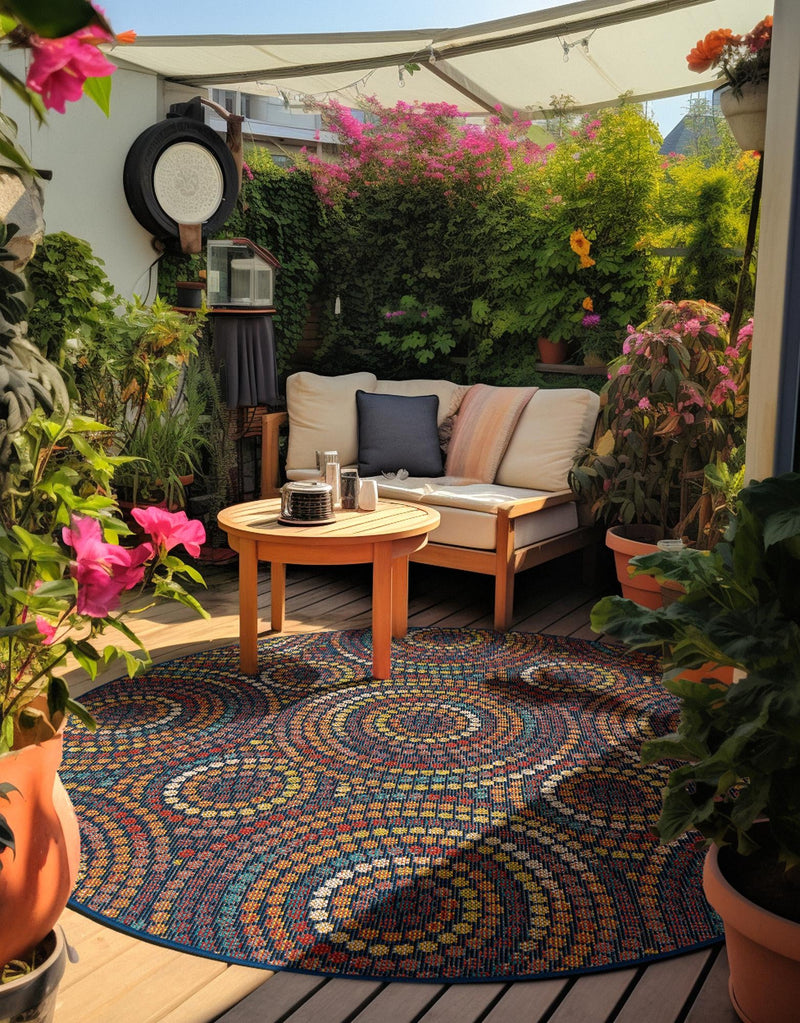 Coastal Terrace Collection Area Rug - Lagoon Round Multi lifestyle 24