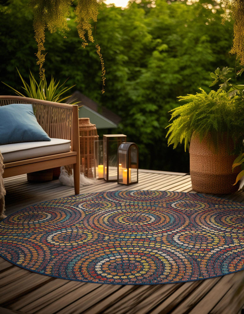Coastal Terrace Collection Area Rug - Lagoon Round Multi lifestyle 27