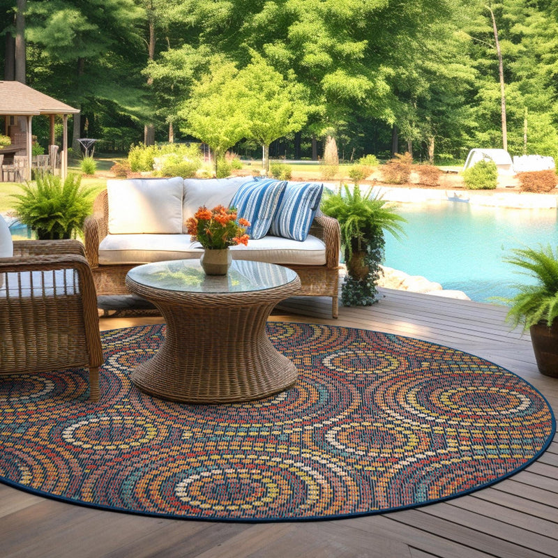 Coastal Terrace Collection Area Rug - Lagoon Round Multi lifestyle 60