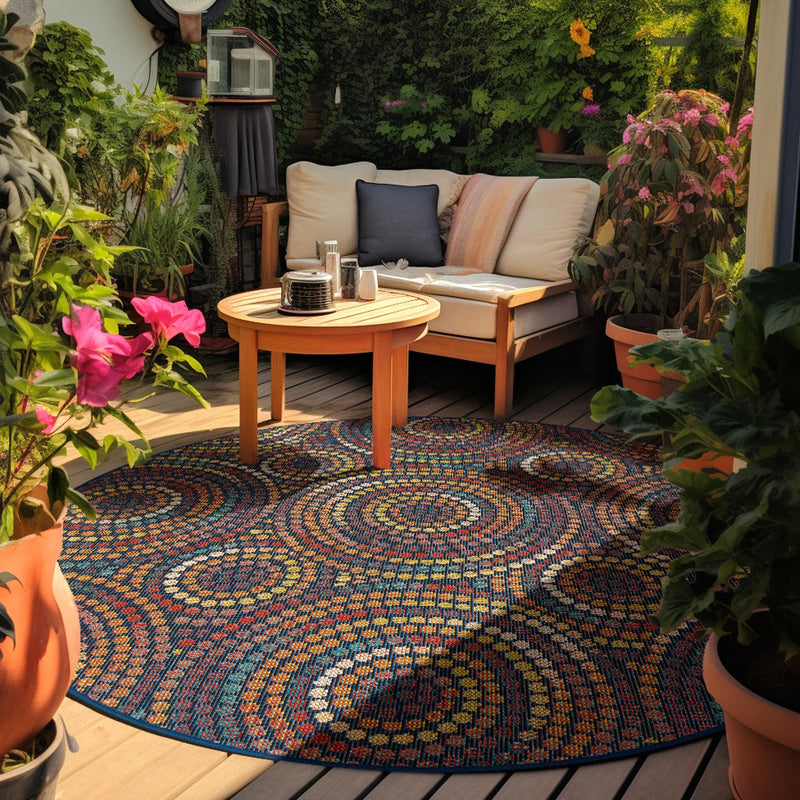 Coastal Terrace Collection Area Rug - Lagoon Round Multi lifestyle 63