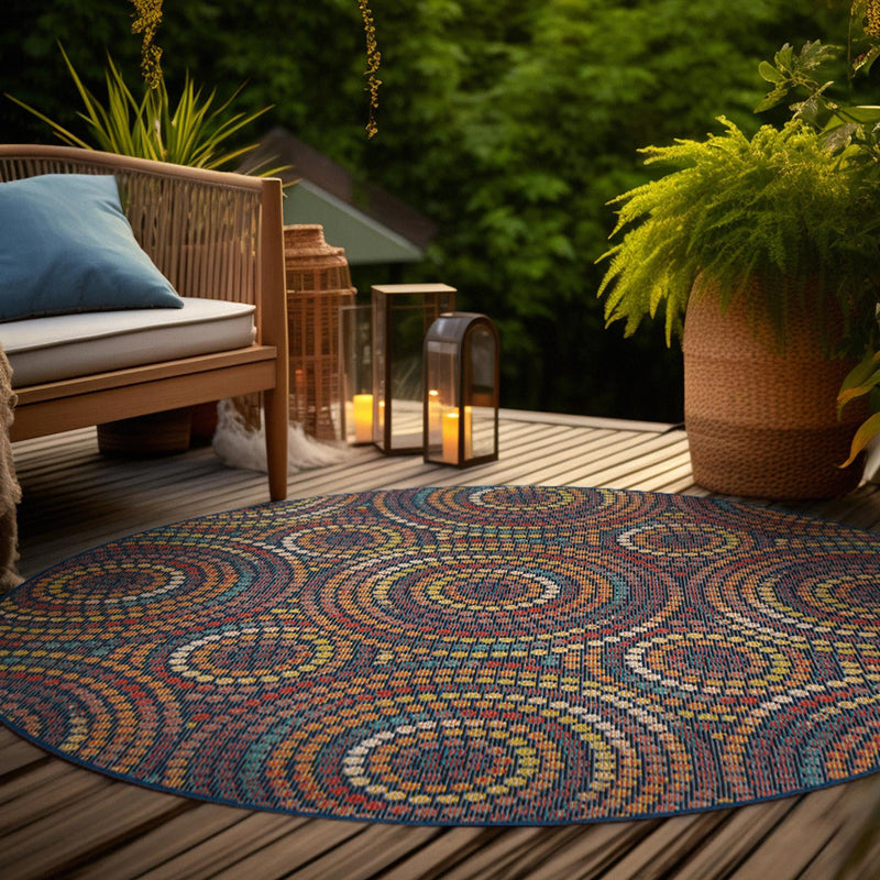 Coastal Terrace Collection Area Rug - Lagoon Round Multi lifestyle 66