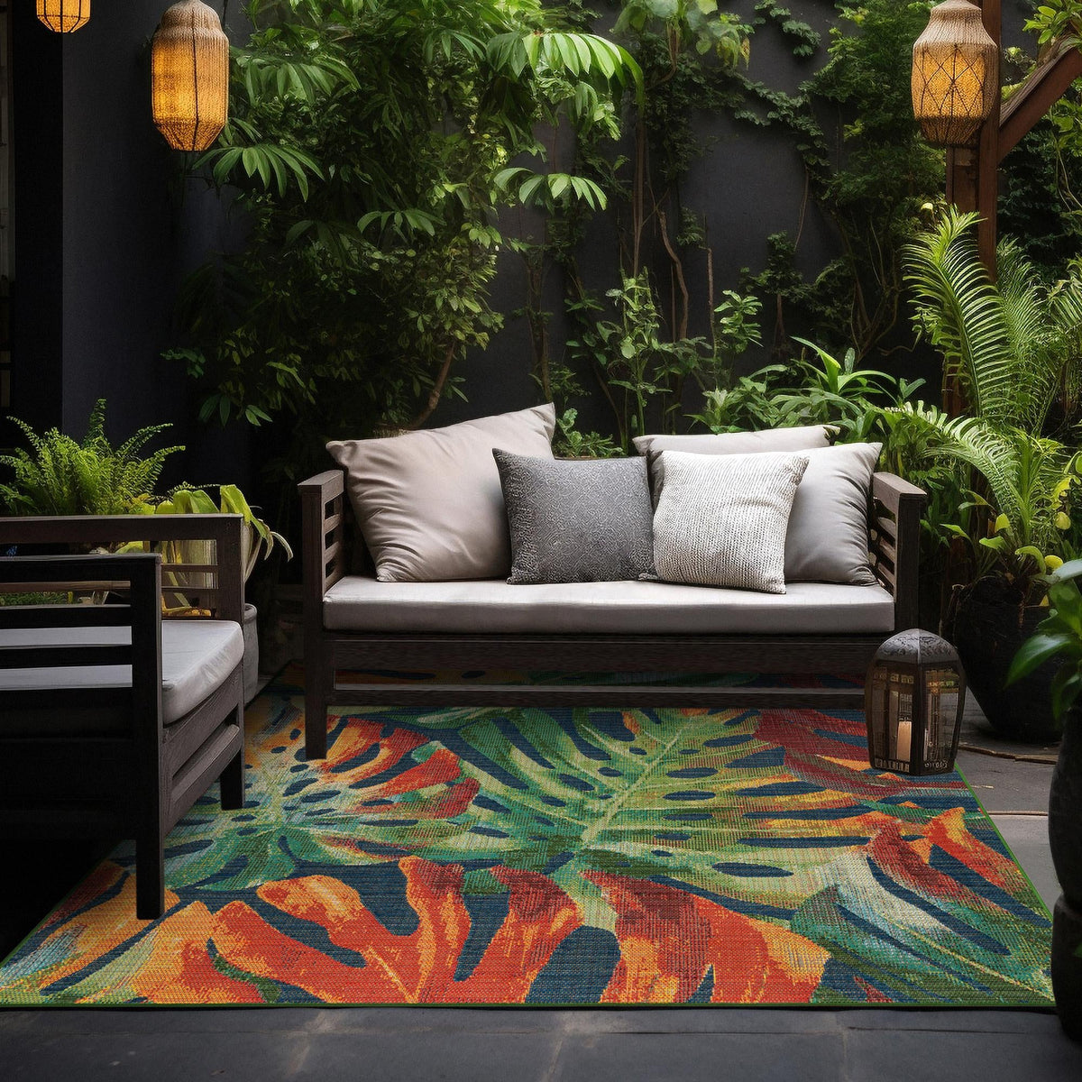 Coastal Terrace Collection Area Rug - Pier Square Multi lifestyle 64