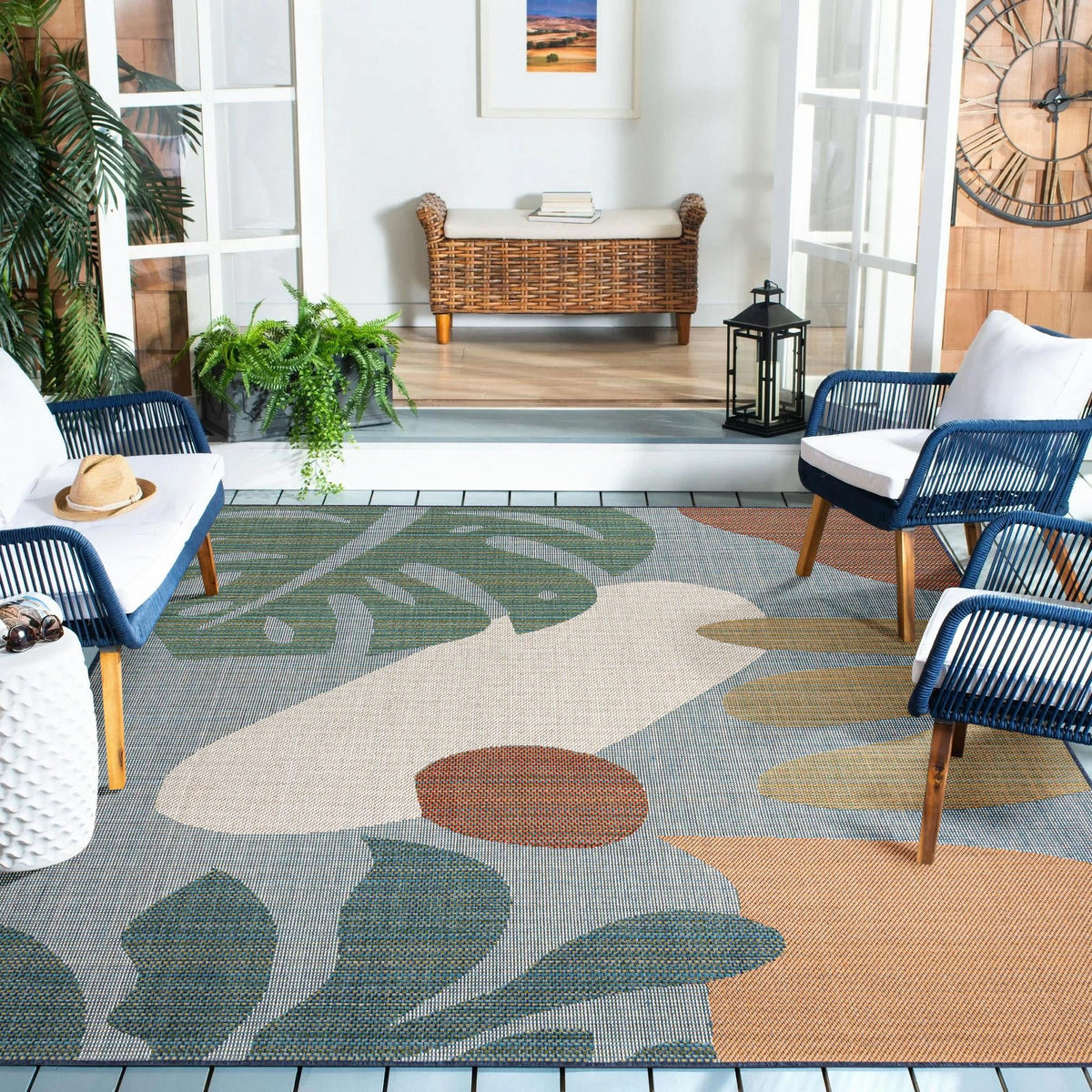 Coastal Terrace Collection Area Rug - Boardwalk Square Blue lifestyle 60