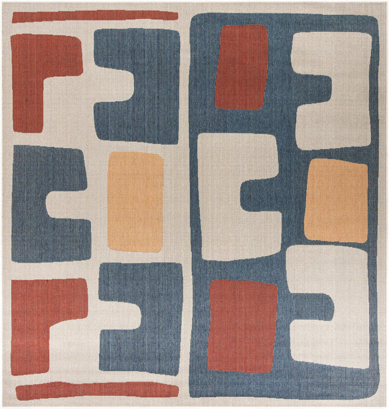 Coastal Terrace Collection Area Rug - Sail Square Ivory and Blue lifestyle 18