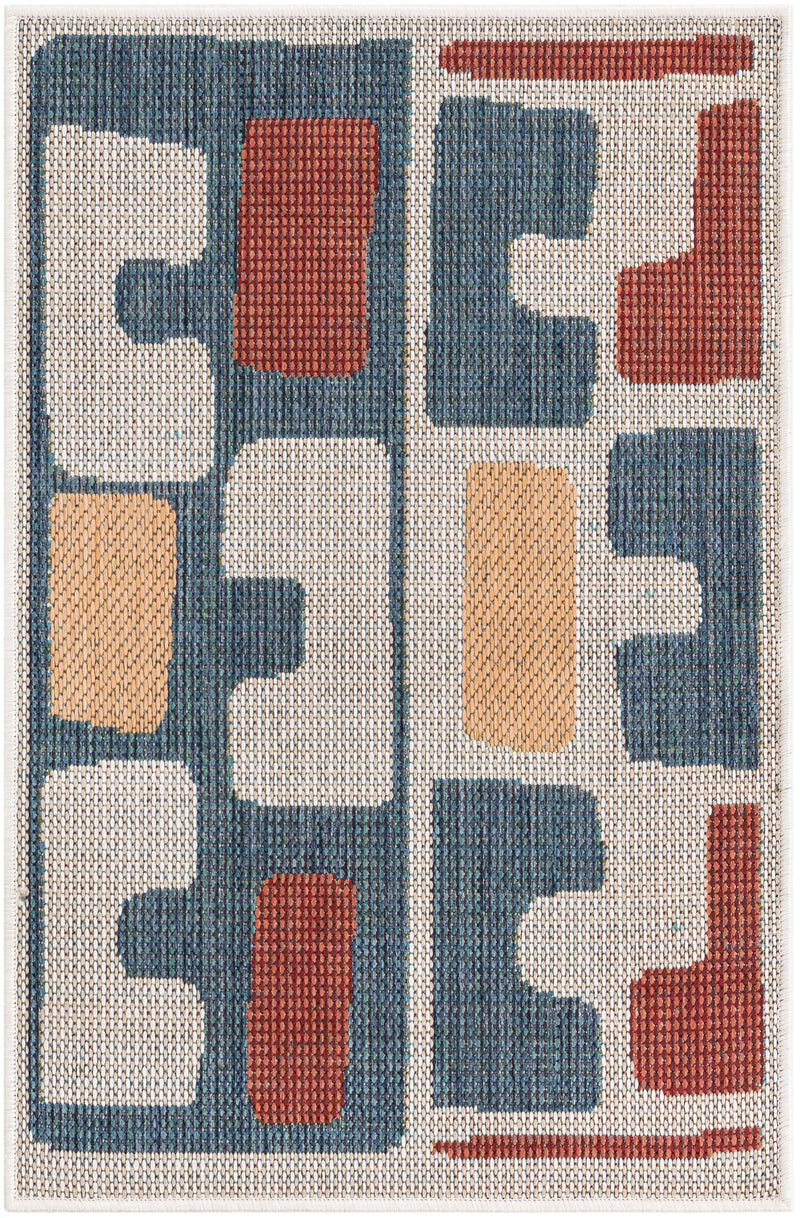 Coastal Terrace Collection Area Rug - Sail Rectangle Ivory and Blue Main